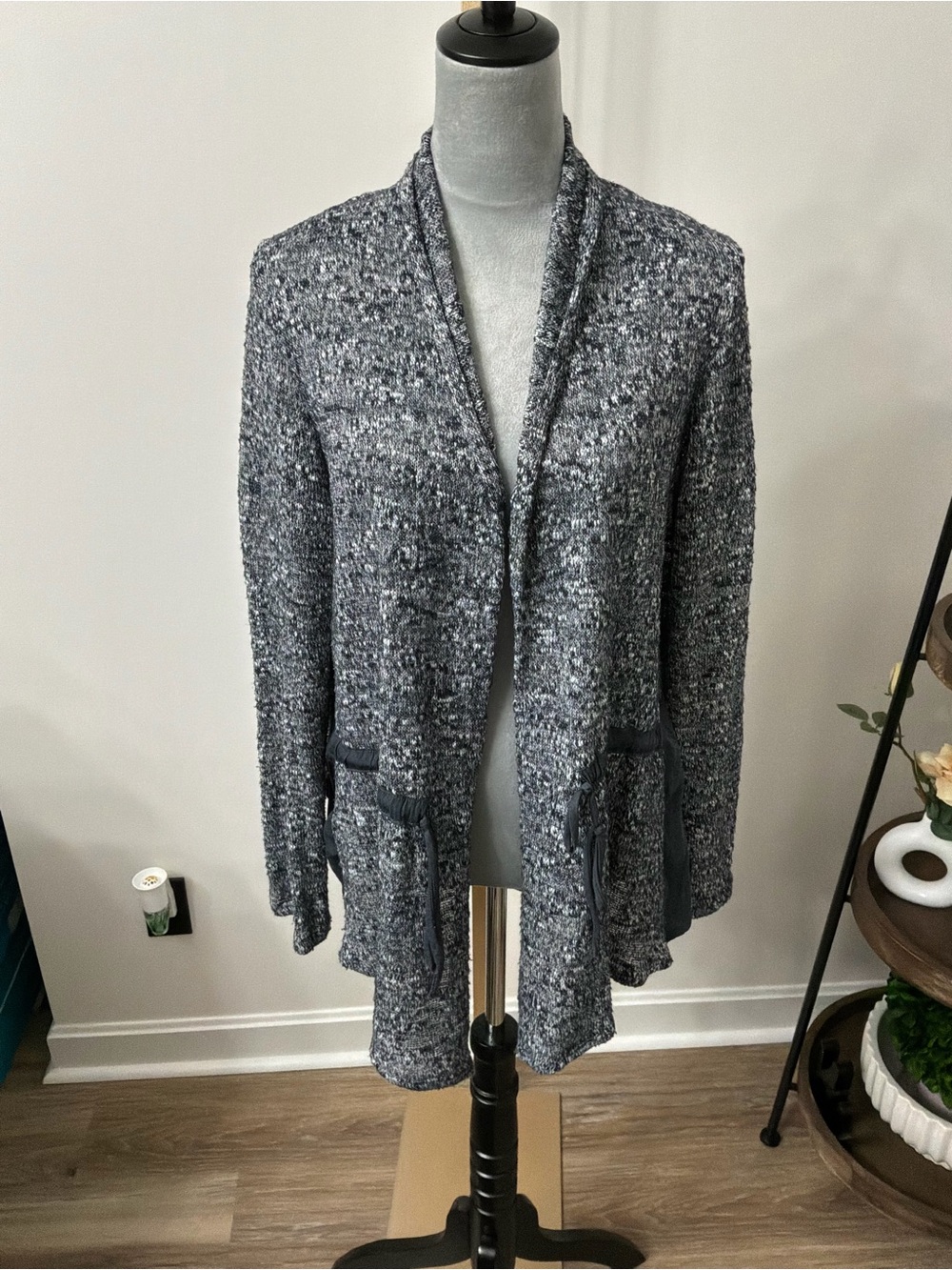dolan Heathered Charcoal Open-Front Knit Cardigan